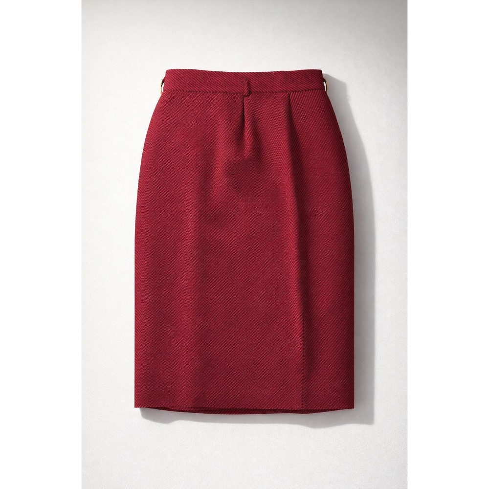 Old Money Vintage Red Black Striped 100% Wool Pencil Skirt 12  Streetwear